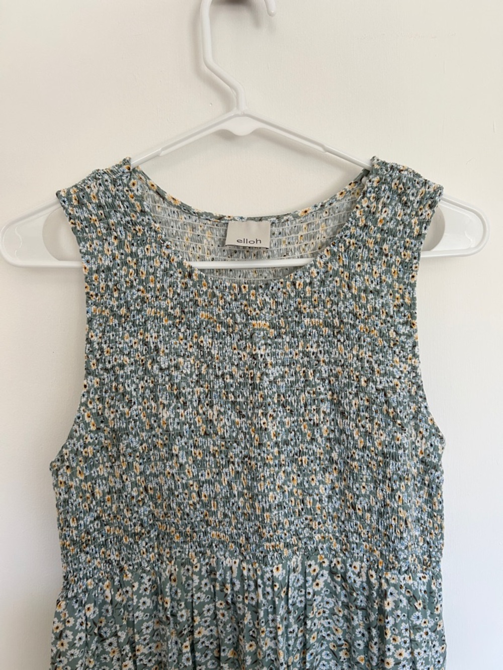 Sleeveless Sage Green Floral Maxi Dress with Smocked Bodice